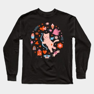 Funny Valentines Day Cats Heart Cat Lover Valentine Heart Long Sleeve T-Shirt